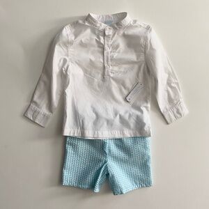 Edgehill Collection Boys Nwt White Tunic Shirt & Gingham Pull On Shorts